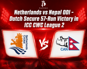 Netherlands vs Nepal ODI match in ICC CWC League 2 with Dutch players celebrating a 57-run victory over Nepal in Utrecht