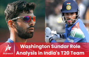 Washington Sundar during an India vs England T20 match showcasing his all-round abilities for the Indian cricket team.