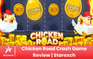 Chicken Road crash game featuring a cartoon chicken crossing a busy highway with increasing multipliers and colorful arcade-style graphics.